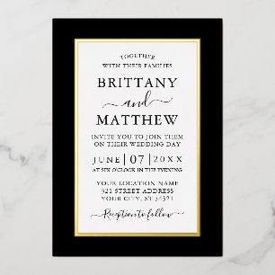 Modern Elegant Wedding Black en White Gold Folie Uitnodiging