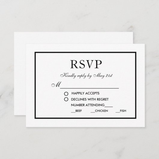 Modern Elegant Wedding Black & White RSVP M (Voorkant / Achterkant)