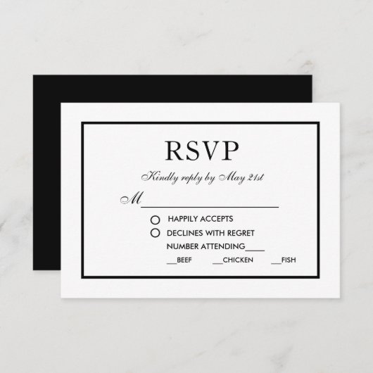Modern Elegant Wedding Black & White RSVP MB (Voorkant / Achterkant)