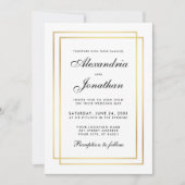 Modern Elegant Wedding Black White Striped Invite Kaart (Voorkant)
