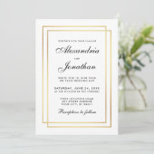 Modern Elegant Wedding Black White Striped Invite Kaart (Staand voorkant)
