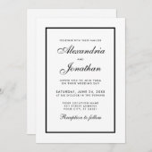 Modern Elegant Wedding Black & White Uitnodiging (Voorkant / Achterkant)
