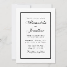 Modern Elegant Wedding Black & White Uitnodiging