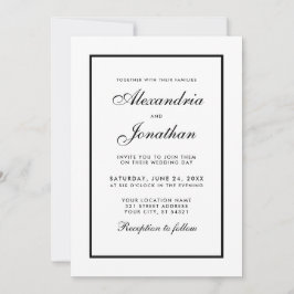 Modern Elegant Wedding Black & White Uitnodiging
