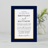 Modern Elegant Wedding Blue Gold Folie Uitnodiging (Staand Voorkant)