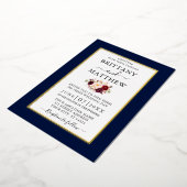 Modern Elegant Wedding Burgundy Floral Blue Gold Folie Uitnodiging (Gedraaid)