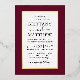 Modern Elegant Wedding Burgundy Gold Folie Uitnodiging