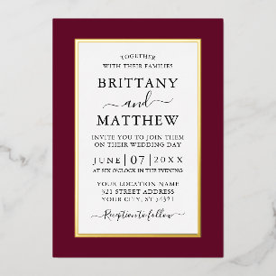 Modern Elegant Wedding Burgundy Gold Folie Uitnodiging
