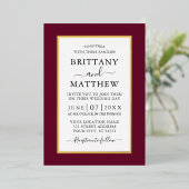Modern Elegant Wedding Burgundy Gold Folie Uitnodiging (Staand Voorkant)