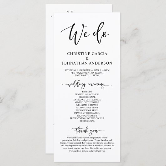 Modern elegant, Wedding Ceremony Program Programmakaart (Voorkant / Achterkant)