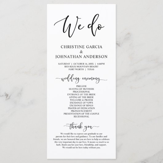 Modern elegant, Wedding Ceremony Program Programmakaart (Voorkant)