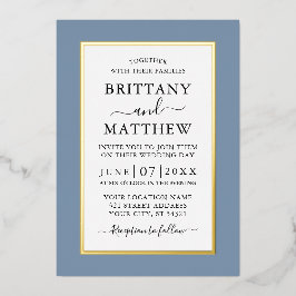 Modern Elegant Wedding Dusty Blue Gold Folie Uitnodiging
