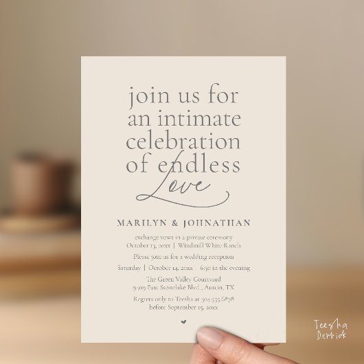 Modern Elegant Wedding, Endless Love, Reception Kaart