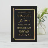 Modern Elegant Wedding Gold Black White Uitnodigin Kaart (Staand voorkant)