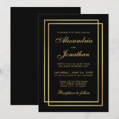 Modern Elegant Wedding Gold Black White Uitnodigin Kaart (Voorkant / Achterkant)