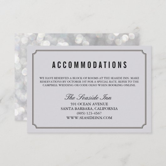 Modern Elegant Wedding Hotel Accomodation Card Informatiekaartje (Voorkant / Achterkant)