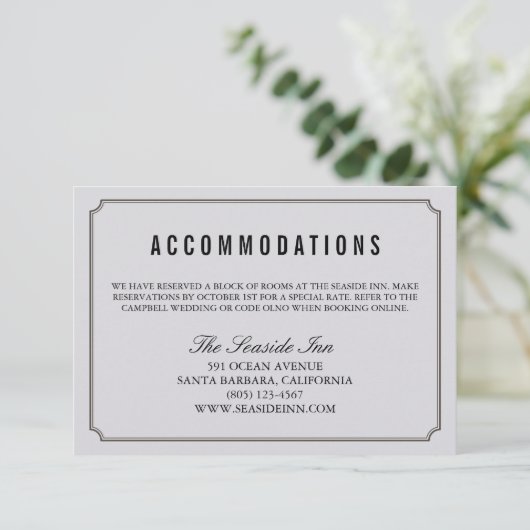 Modern Elegant Wedding Hotel Accomodation Card Informatiekaartje (Staand voorkant)