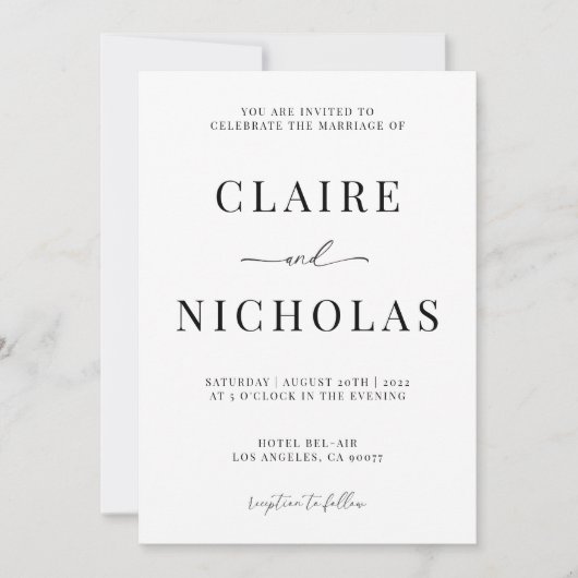 Modern Elegant Wedding Invitation Kaart (Voorkant)