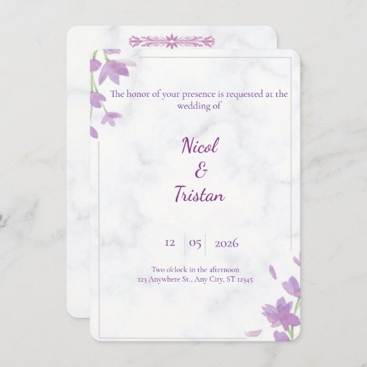 Modern Elegant Wedding Invitation Kaart (Voorkant / Achterkant)