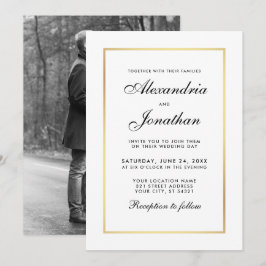 Modern Elegant Wedding Invite - Black White Foto Kaart