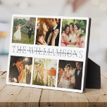 Modern Elegant Wedding Keepomwille Foto Collage Ch Fotoplaat<br><div class="desc">Het elegante en moderne huwelijkskeepaardje,  deze aangepaste naam en het collage van de datumfoto maken een mooi display voor je favoriete afbeeldingen van je speciale dag. Geweldig cadeau voor nieuwigheden of verjaardagen! Dit is de stoffige blauwe typografische versie.</div>