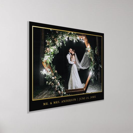Modern Elegant Wedding Photo Black and Gold Folie Afdrukken (Laagn)