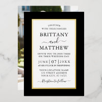 Modern Elegant Wedding Photo Black and White Gold