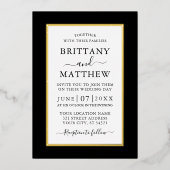 Modern Elegant Wedding Photo Black and White Gold Folie Uitnodiging (Voorkant)