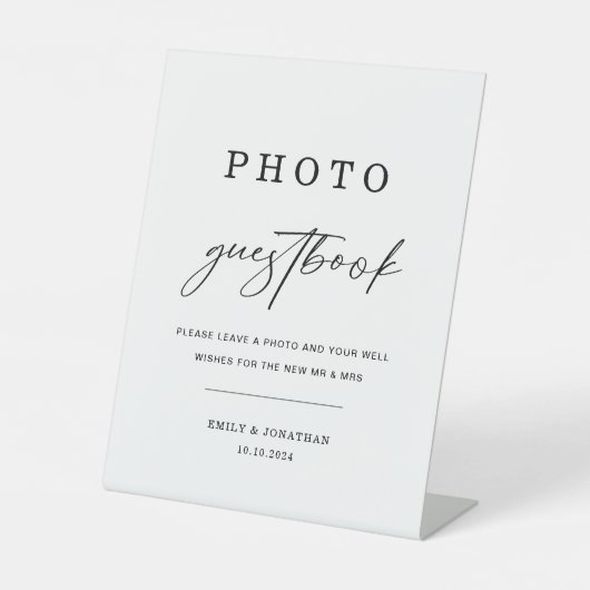 Modern Elegant Wedding Photo Gastenboek Reclamebord Met Voetstuk (Voorkant)