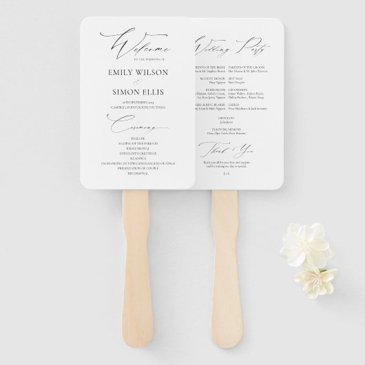 Modern Elegant Wedding Programme Handwaaier (Voorkant en achterkant)