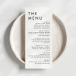 Modern Elegant Wedding Reception Menu<br><div class="desc">Dit is een modern huwelijksmenu met een minimalistische lay-out en een uniek lettertype. Alle kleuren zijn bewerkbaar. // Voor overeenkomende design, zoek "HARLOW" in de Sincerely By Nicole Zazzle winkel. * Als u van dit ontwerp houdt maar het niet beschikbaar voor iets ziet u zoekt, gelieve te contacteren me op...</div>
