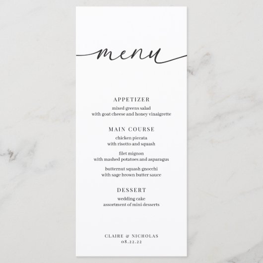 Modern Elegant Wedding Reception Menu (Voorkant)