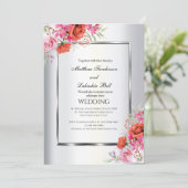 Modern Elegant Wedding Red Roses Uitnodiging (Staand voorkant)