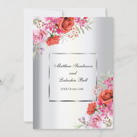 Modern Elegant Wedding Red Roses Uitnodiging (Achterkant)