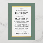 Modern Elegant Wedding Sage Green Gold Folie Uitnodiging (Voorkant)