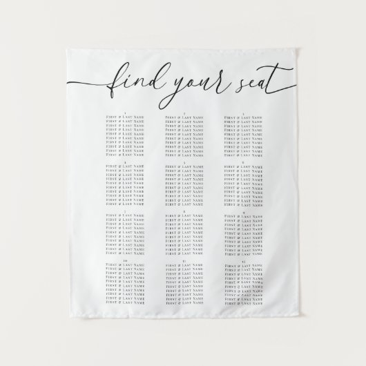 Modern Elegant Wedding Seating Chart for 12 Tables Wandkleed (Voorkant)
