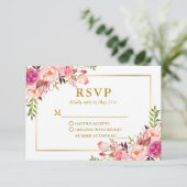 Modern Elegant Wedding Waterverf Pink Floral RSVP Kaartje (Staand voorkant)