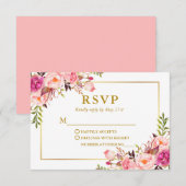 Modern Elegant Wedding Waterverf Pink Floral RSVP Kaartje (Voorkant / Achterkant)