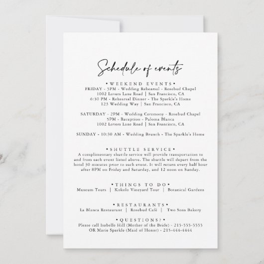 Modern Elegant Wedding Welcome Letter (Achterkant)