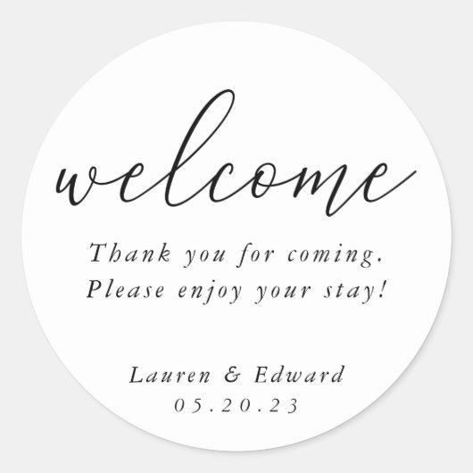 Modern Elegant Wedding Welkom Ronde Sticker (Voorkant)