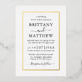 Modern Elegant Wedding White en Gold Folie Uitnodiging