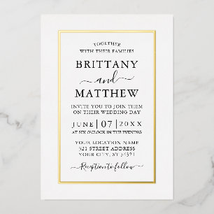 Modern Elegant Wedding White en Gold Folie Uitnodiging