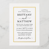 Modern Elegant Wedding White en Gold Folie Uitnodiging (Voorkant)