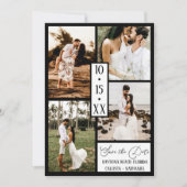 Modern Elegant White Black Four Photo Wedding Save The Date (Voorkant)