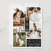 Modern Elegant White Black Four Photo Wedding Save The Date (Voorkant)
