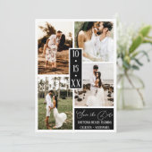 Modern Elegant White Black Four Photo Wedding Save The Date (Staand voorkant)