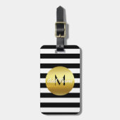 Modern Elegant White, Black & Gold - Monogram Bagagelabel (Voorkant verticaal)