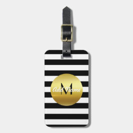 Modern Elegant White, Black & Gold - Monogram Bagagelabel