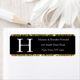 Modern Elegant White Black Gold Monogram Initiaal Etiket