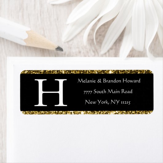 Modern Elegant White Black Gold Monogram Initiaal Etiket (Insitu)